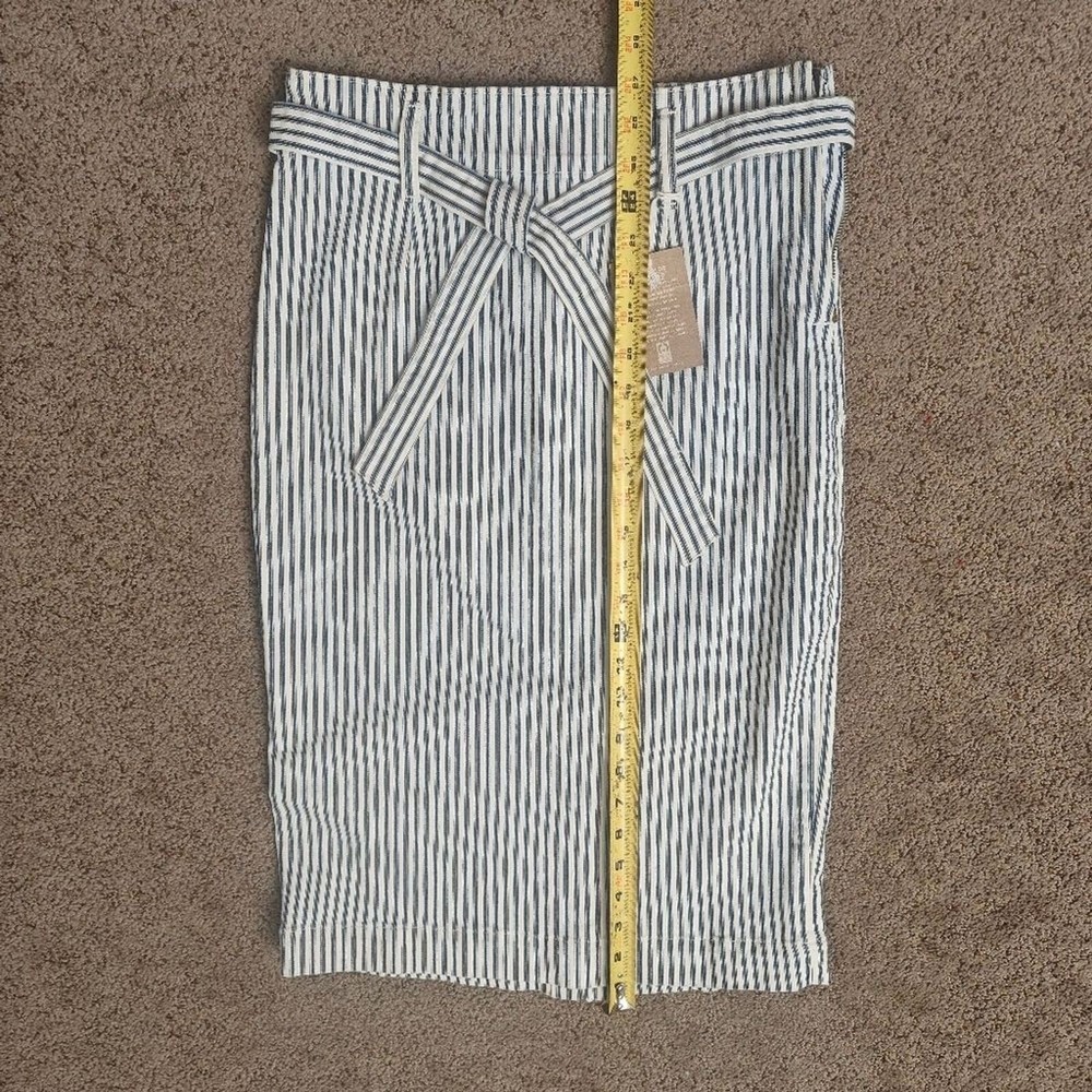 NWT J.Crew Denim Hickory‎ Stripe Tie-Waist Pencil Skirt Blue White Size 25 AO470 - Picture 10 of 11